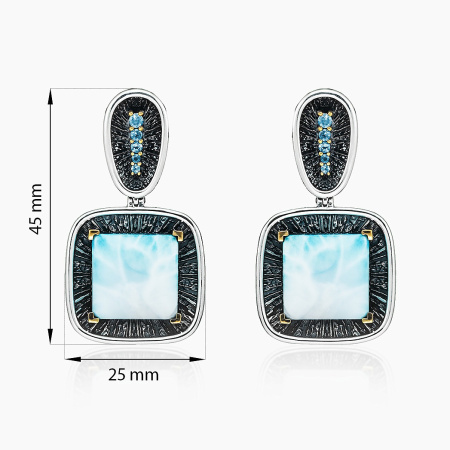 Серьги из серебра «Нежность» с топазом и ларимаром