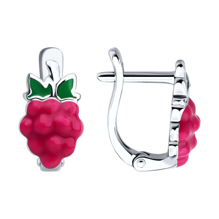 Серьги серебряные с эмалью Ягода-малинка
