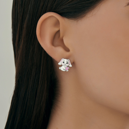 Серьги из серебра с эмалью «Зайка»