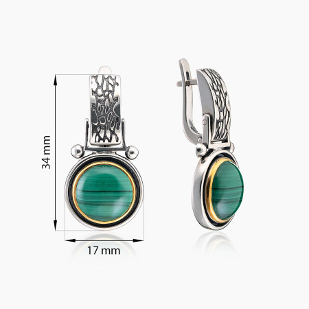 Серебряные серьги с камнем малахит