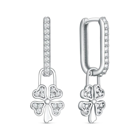Серьги из серебра с фианитами «Клевер»