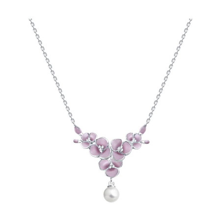 Серебряное колье с жемчугом и эмалью «Цветы»