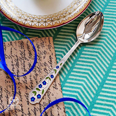 Серебряная чайная ложка «Лето-Василек» с эмалью