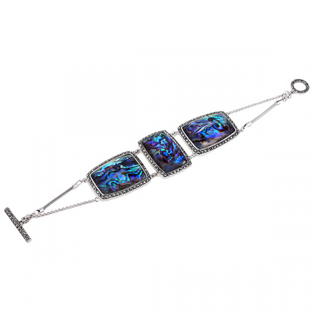 Серебряный браслет с перламутром, горным хрусталем и марказитами Swarovski