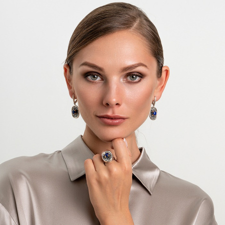 Серебряное кольцо «Кружево» с лазуритом