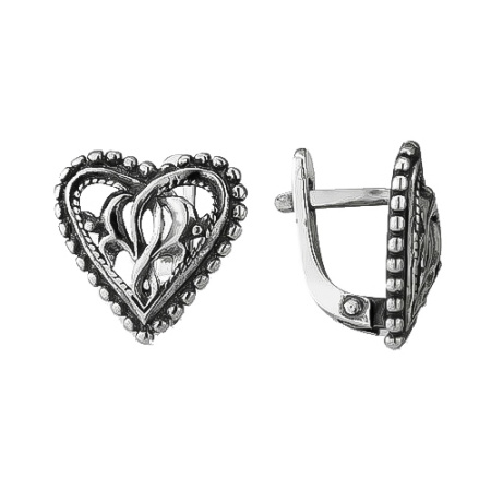 Серебряные серьги «Сердце с узором»