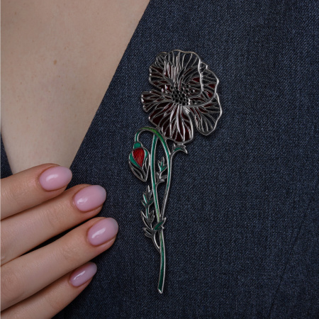 Брошь из серебра с эмалью «Мак»