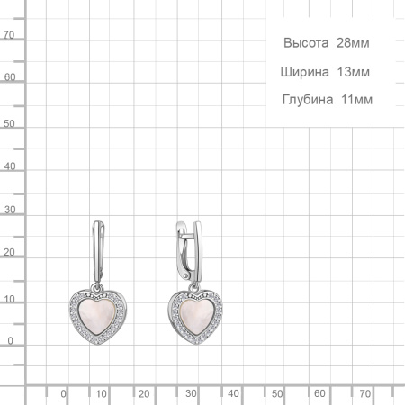 Серебряные серьги с перламутром и фианитами «Сердце»