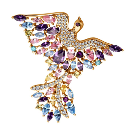 Брошь из золочёного серебра с фианитами «Птица»
