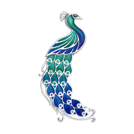 Брошь из серебра с фианитами и эмалью