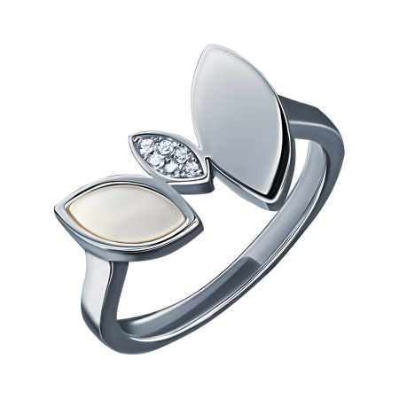 Кольцо из серебра с перламутром и фианитами