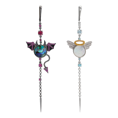 Серьги из серебра с фианитами и перламутром «Angels and demons»