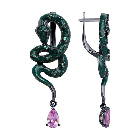 Серебряные серьги с аметистом, фианитами и эмалью