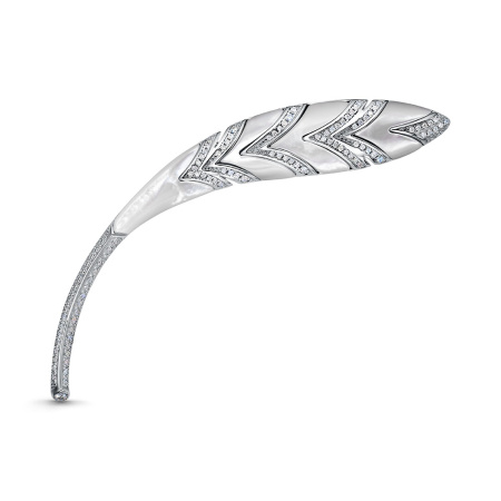 Серебряная брошь с фианитом и перламутром «Перо»