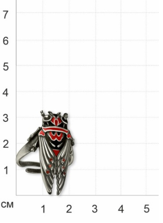 Кольцо из серебра с эмалью и фианитами «Цикада»