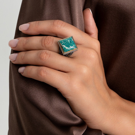 Серебряное кольцо «Рассветный Лес» с амазонитом