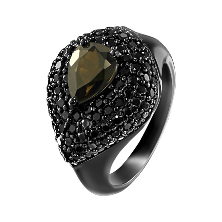 Кольцо из серебра с раухтопазами и шпинелью