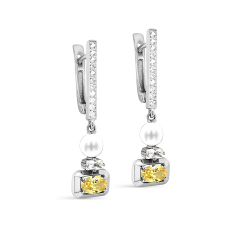 Серьги из серебра с фианитами и жемчугом