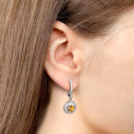 Серьги из серебра с фианитами и цитринами