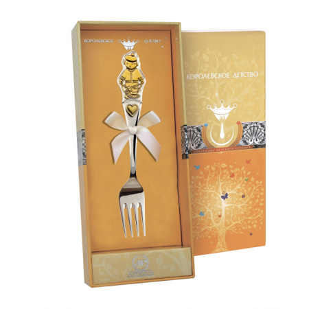 Серебряная вилка детская «Мальчик» с позолотой