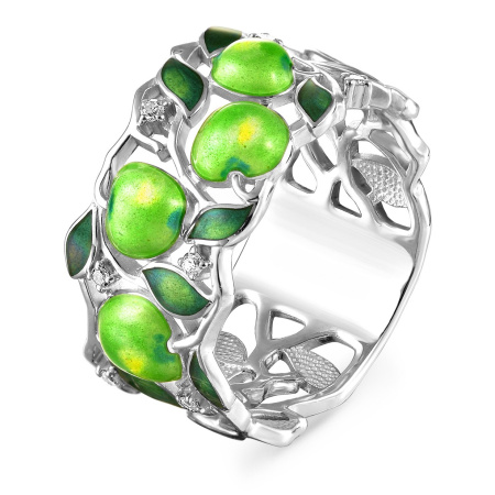 Серебряное кольцо «Яблоко» с бриллиантом и эмалью