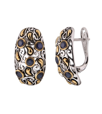 Серебряные серьги с позолотой и сапфирами