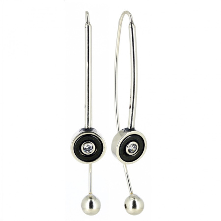 Серебряные серьги с гематитом и фианитом