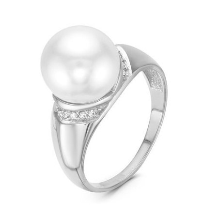 Серебряное кольцо с фианитами и жемчугом Swarovski