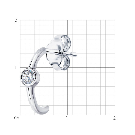 Серьга из серебра с родированием с фианитом