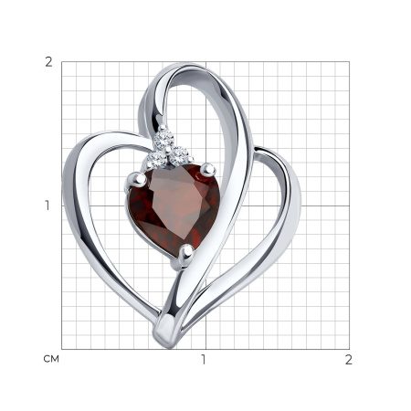 Серебряная подвеска с гранатом и фианитами