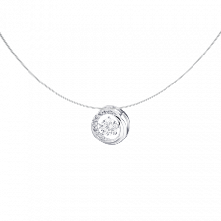 Серебряное колье на леске с танцующим фианитом