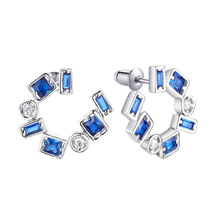 Серебряные серьги-пусеты со шпинелью и фианитами