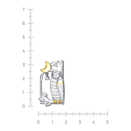 Серебряная брошь с фианитами «Сова и Луна»