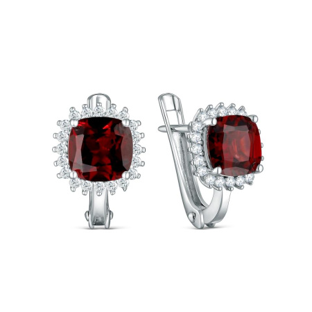 Серьги из серебра с гранатом и фианитами