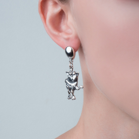 Серебряные серьги «Па-а-берегис-сь! Кот и ворона»