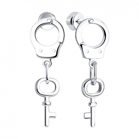 Серьги из серебра «Наручники и ключ»