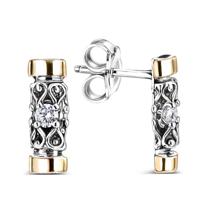 Серьги-гвоздики из серебра с фианитами