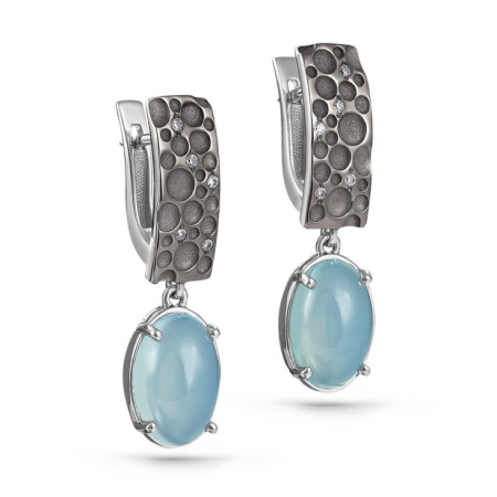 Серебряные серьги с халцедоном и фианитами