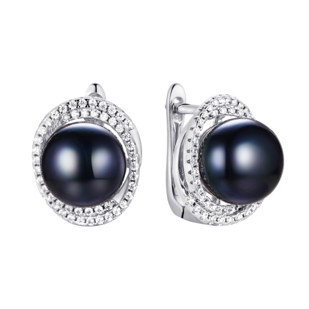 Серебряные серьги с фианитами и жемчугом