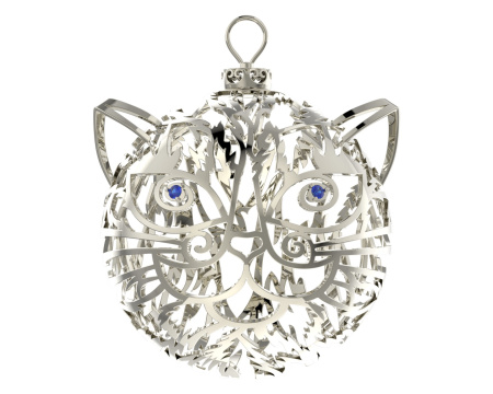 Серебряная елочная игрушка «Кот»