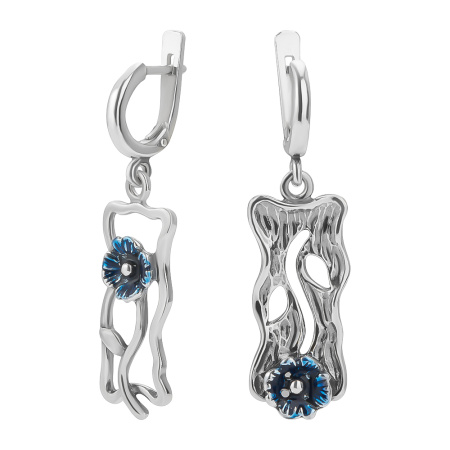 Серебряные серьги с эмалью «Лютики-цветочки»