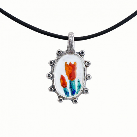 Серебряная подвеска «Тюльпаны» с эмалью