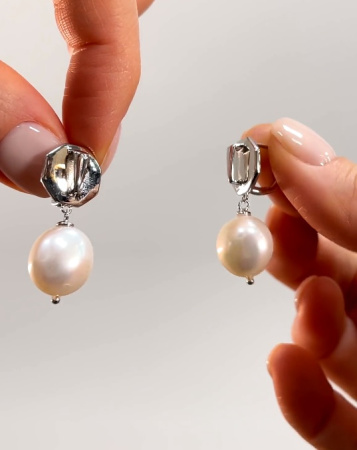 Серебряные серьги «Элемент» с жемчугом
