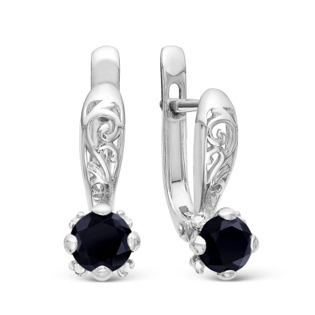 Серьги из серебра с сапфиром и фианитами