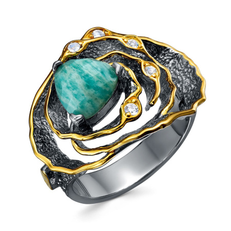 Кольцо из серебра с амазонитом и белым топазом