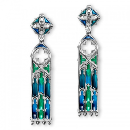 Серьги серебряные с витражной эмалью и топазом