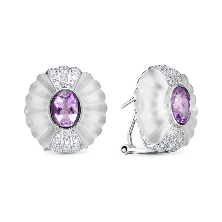 Серьги из серебра с аметистом, кварцем и фианитами