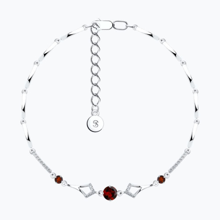 Браслет из серебра с гранатом и фианитами