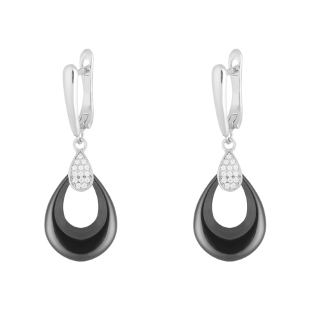 Серьги из серебра с матовой керамикой и цирконием