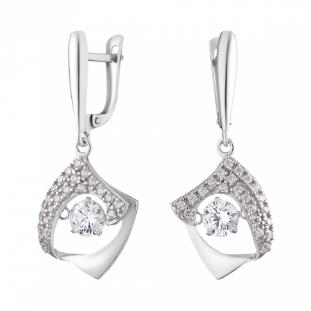 Серьги серебряные с танцующими фианитами